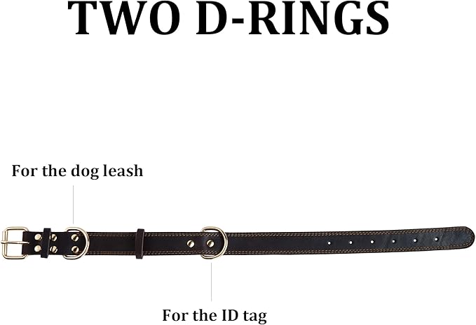 Genuine Leather Dog Collar, Heavy Duty Wide Dog Collar for Small, Medium, Large and Extra Large Dog (M: 1" Wide for 15.2"-19.2" Neck, Dual Stitch - Black)