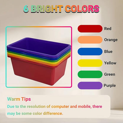 RAUVOLFIA 6 Pack Small Cubby Bin Storage Bins, Multi-Purpose Plastic Storage Bins Stackable Organizer Storage Cubbies for Home, Playroom, Classroom (Rainbow)