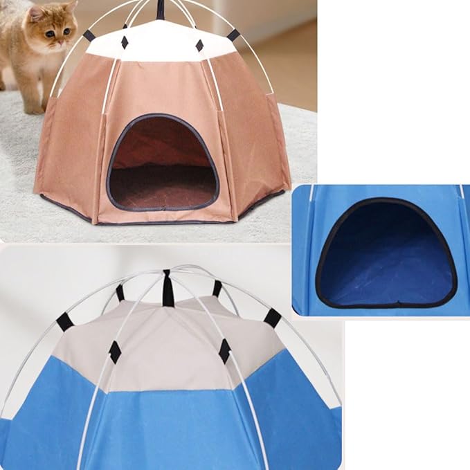 Cute Cat Teepee Cave, Cat Tent Foldable Indoor Outdoor with Thick Mat,Puppy Bed Tent,Bunny Pet Tent Teepee,Portable Dog House Teepee Tent, Cat Bed,Dog Bed Tent,Puppy Bunny,Pet Tent Teepee (D, L)