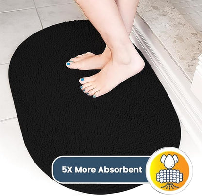 Muddy Mat® Shown on TV – Super Absorbent Microfiber Dog Door Mat for Muddy Paws, Non-Slip Washable Pet Rug, Quick Dry Chenille Entryway Carpet,Machine Washable Indoor Outdoor Mat, Black Oval 3ft x 5ft