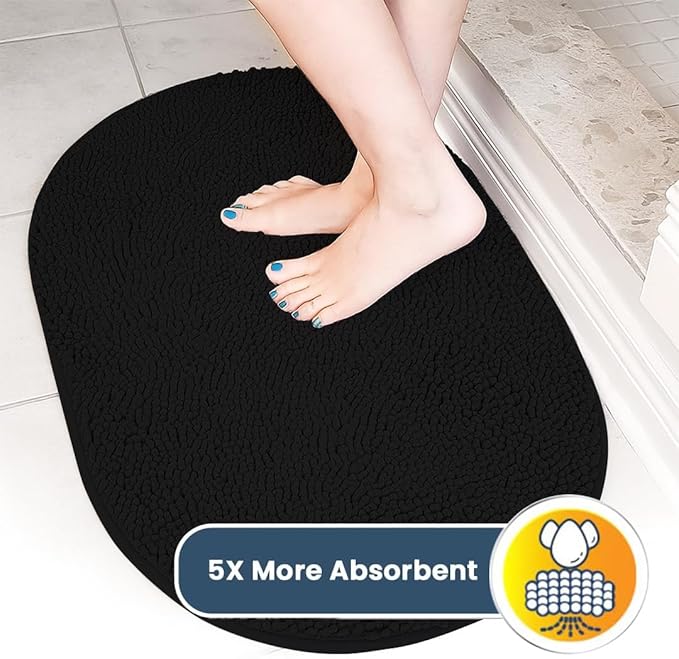 Muddy Mat® Shown on TV – Super Absorbent Microfiber Dog Door Mat for Muddy Paws, Non-Slip Washable Pet Rug, Quick Dry Chenille Entryway Carpet,Machine Washable Indoor Outdoor Mat, Black Oval 5ft x 7ft