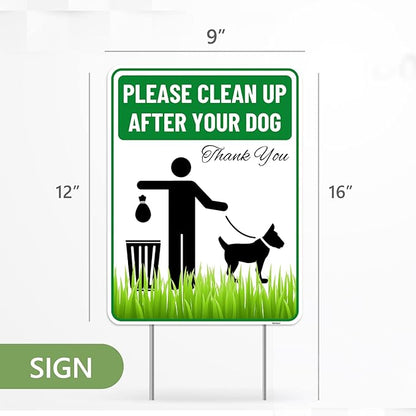 2PC Clean Up After Your Dog Sign with Stakes, 9 Inches by 12 Inches - Corrugated Plastic - Please Pick Up Your Dog Poop Yard Grass Lawn Sign