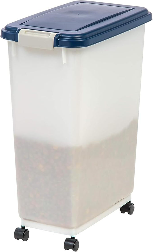 IRIS USA Airtight Dog Food Storage Container, Up to 38 lbs, Attachable Wheels, For Dog Cat Bird and Other Pet Food Storage Bin, Keep Fresh, Easy Mobility, BPA Free, Navy/Pearl, 6 Pack
