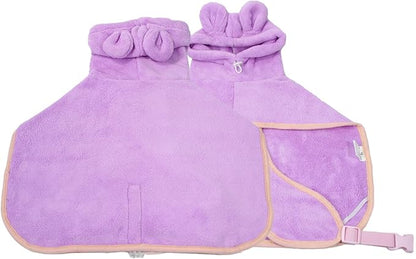 Dog Bathrobe, Microfiber Fast Drying Absorbent Hooded Bath Towel for Puppy Small Medium Large Dog Cat(Purple,M)