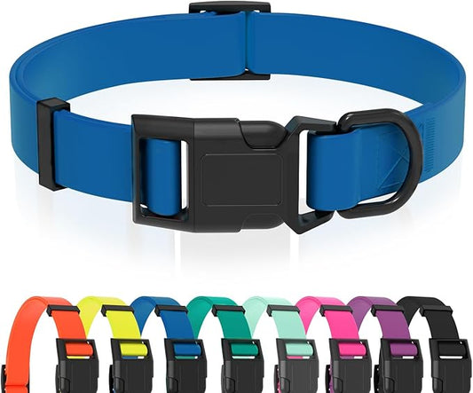 Waterproof Dog Collar, Easy to Clean Rubber Dog Collars with Quick Release Buckle Fits Small Medium or Large Dogs (Blue, L < 15.4-24.8 inch)