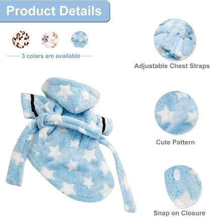 Small Dog Bathing Towel, Adjustable Dog Bath Robe for Cold Weather, Puppy Pajamas Warm Flannel Dogs Pjs, Pet Coats for Small Dogs Pink Leopard XL