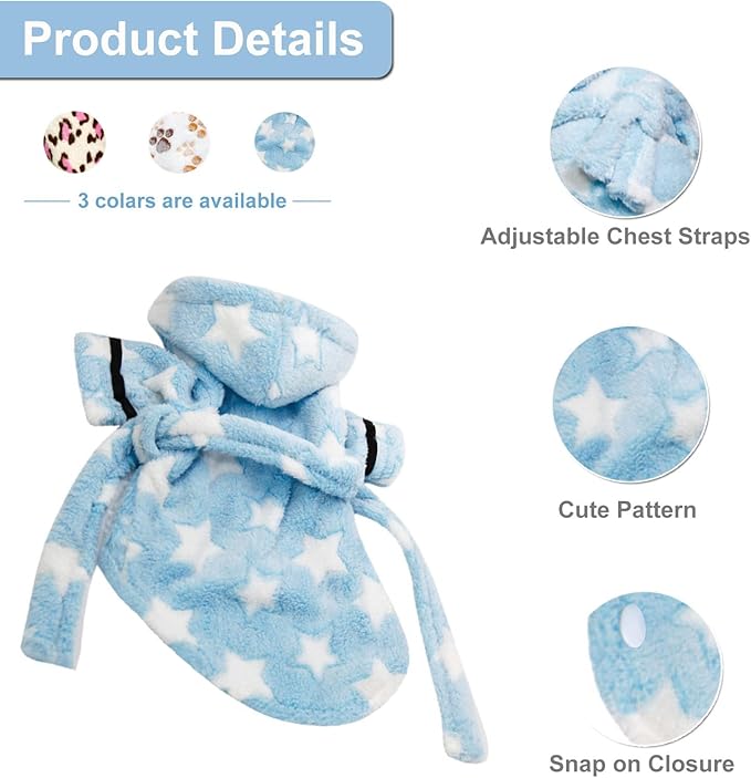 Small Dog Bathing Towel, Adjustable Dog Bath Robe for Cold Weather, Puppy Pajamas Warm Flannel Dogs Pjs, Pet Coats for Small Dogs Pink Leopard M