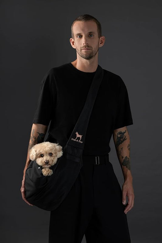 Noah & Paw Dog Sling Carrier for Small Dogs 5-18lb, Dog Sling for Small Dogs and Cats, Dog Carrier with Adjustable Padded Strap, Premium Twill, Lined with Fur, Double Safety Feature, Machine Washable