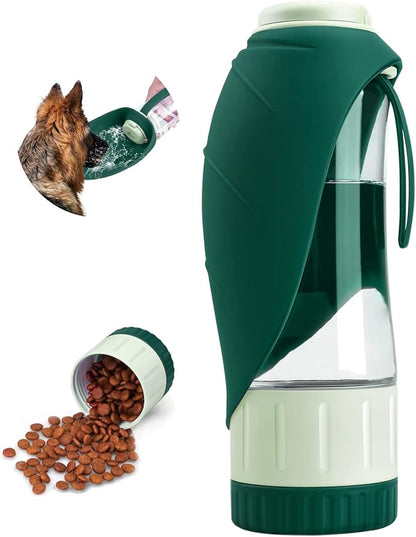 Dog Water Bottle Dispenser for Walking, Pet Water Feeder Container Portable with Drinking Cup Bowl Outdoor Hiking, Travel 20OZ Large Green