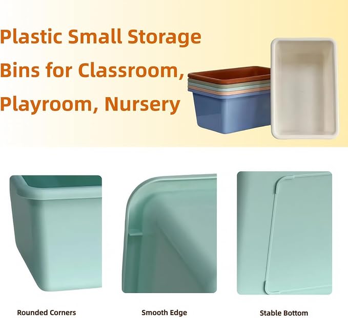 RAUVOLFIA 6 Pack Small Cubby Bin Storage Bins, Multi-Purpose Plastic Storage Bins Stackable Organizer Storage Cubbies for Home, Playroom, Classroom (Boho)