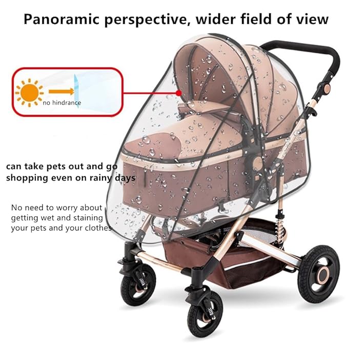 Unisize Pet Stroller Rain Cover - Foldable Clear Protection for Snow, Rain, Wind - Suitable for Various Pet Stroller Models