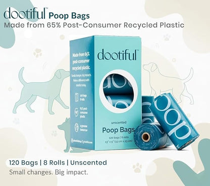 Dog Poop Bags - 120 Unscented Bag, 65% Recycled Materials, Tear Resistant Pet Bags for Poop - 8 Rolls, 100% Leak Proof - Extra Thick, Eco-Friendly Doggie Waste Bags for Hassle-Free Cleanup - Outdoor