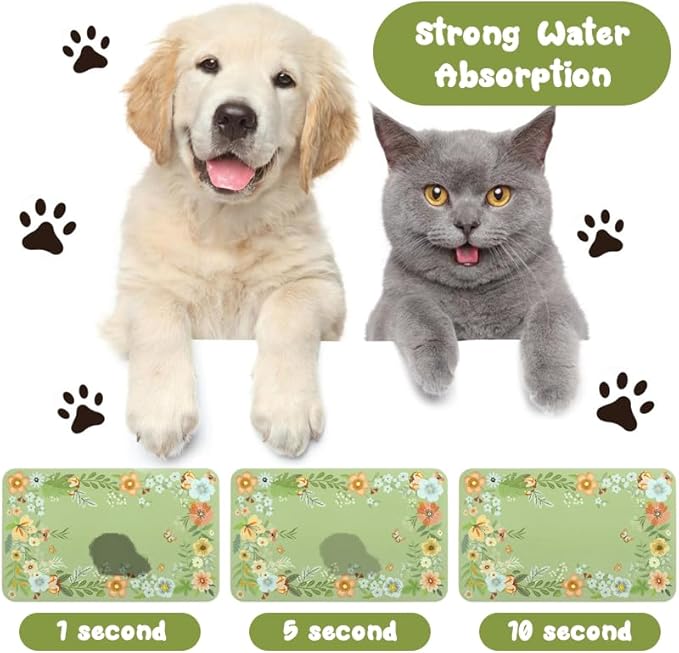 Dog Food Mats for Floors Waterproof, Pet Water Bowl Mats Pet Feeding Absorbent Placemats Flower 12 * 20 inch