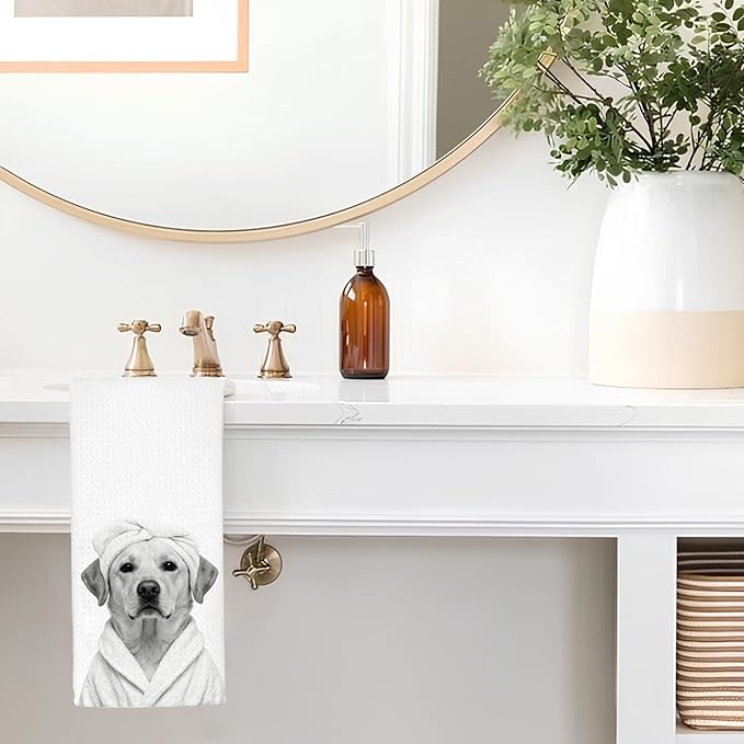 Funny Labrador Retriever Hand Towels, Labrador Retriever Gifts for Women, Yellow Lab Gifts Decorative Hand Towels for Bathroom Decor, Funny Dog Bathroom Decor, 16x24 Inch