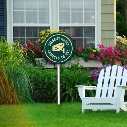 Uptell Metal Round Camera Security Service Video Surveillance Warning Yard Sign 9.2x9.2 Inch Classic Outdoor Lawn Decorations, Protect Your Grass & Property,With Stake 12.8"