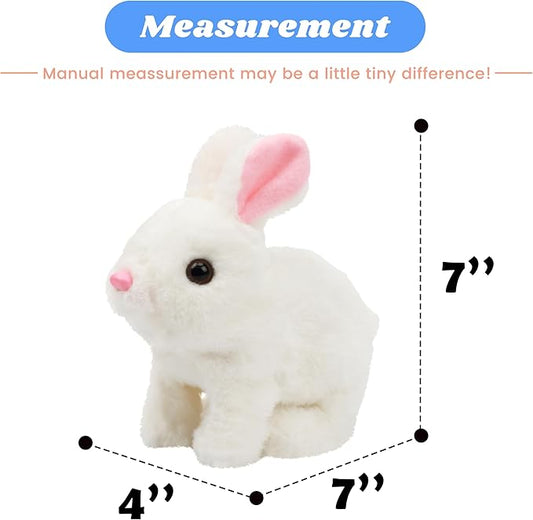 Hopearl Hopping Rabbit with LED Ears Interactive Electronic Pet Plush Bunny Toy with Sounds and Movements Animated Walking Wiggle Light up Ears Twitch Nose Gift for Toddlers Birthday, White, 7''
