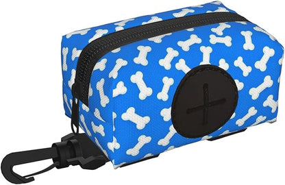 Dog Poop Bag Holder for Leashes - Lightweight Pet Waste Bags Dispenser Doggy Zippered Pouch for Puppy Walking Accessories(Dog Bones)