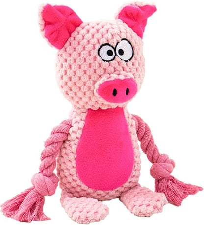 Cotton Rope Squeaky Dog Toy with Crinkle Paper – Interactive Plush Chew Toy for Small & Medium Puppies, Pig Design