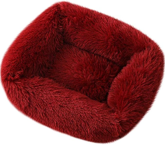La La Pet® Donut Dog Cat Bed Cozy Cave Pet Bed Burrow Dog Bed Calming Cuddler Self-Warming Pet Bed Soft Plush Pet Cushion Improved Sleep for Cats Small Medium Dogs Red M