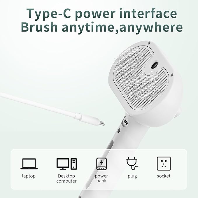 Pet Steam Brush for Dogs and Cats, 3-in-1 Self-Cleaning Deshedding & Grooming Spray Comb, Anti-Static USB Rechargeable with Cool Mist, for Long & Short Hair Pets (White)