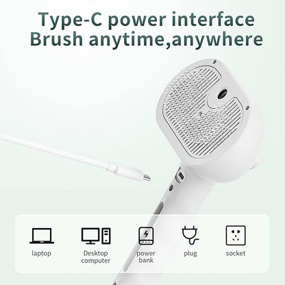 Pet Steam Brush for Dogs and Cats, 3-in-1 Self-Cleaning Deshedding & Grooming Spray Comb, Anti-Static USB Rechargeable with Cool Mist, for Long & Short Hair Pets (White)