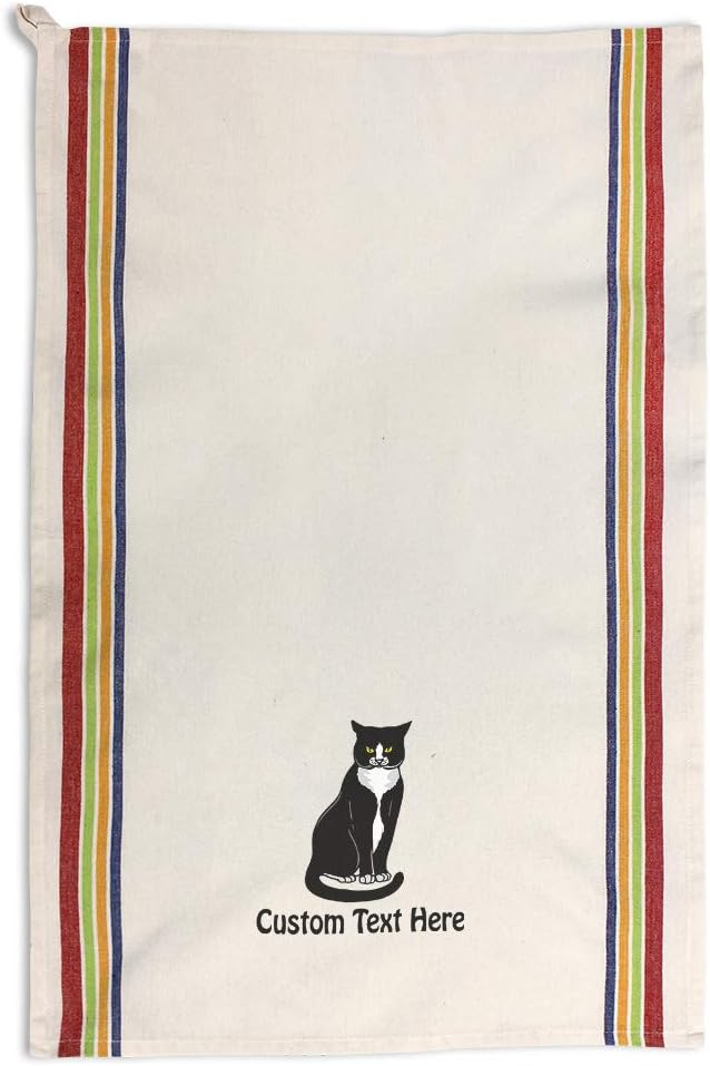 Style In Print Custom Decor Kitchen Towels Tuxedo Cat C Pets Cats Cleaning Supplies Dish Towels Multi Stripe Personalized Text Here