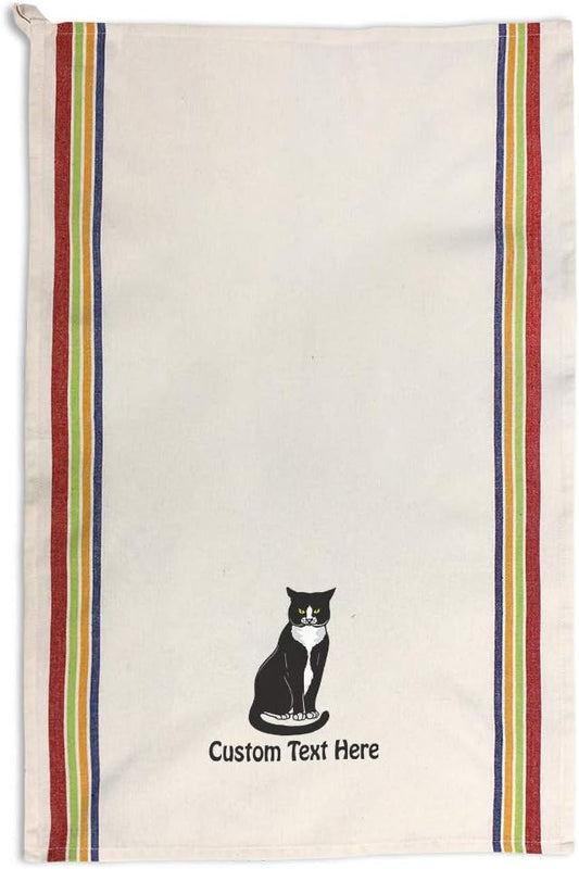 Style In Print Custom Decor Kitchen Towels Tuxedo Cat C Pets Cats Cleaning Supplies Dish Towels Multi Stripe Personalized Text Here