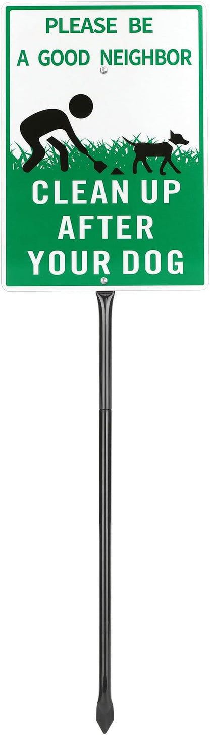 Thten Please Clean Up After Your Dog,Pick Up Your Dog Poop Signs, Dog Poop Sign,14" x 10" Yard Sign with Stake Kit,35.4 inch tall,Be a Good Neighbor Sign, Easy Install,Rustproof Aluminum 1 Pack