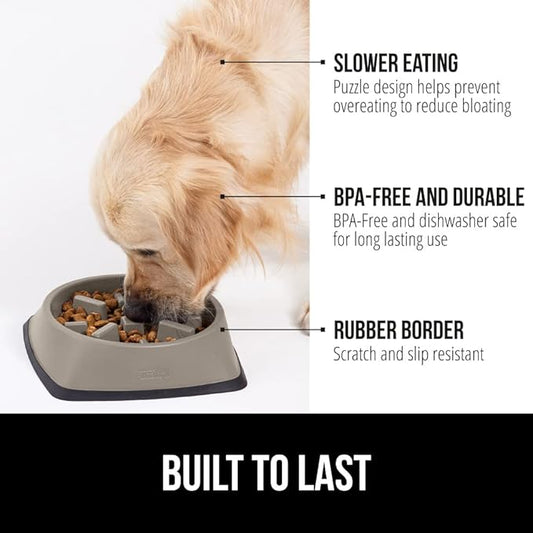 GORILLA GRIP Patented BPA Free Slow Feeder Dog Bowls, Interactive Puzzle Toy for Dogs and Cats Food Training Enrichment, Keeps Pets Busy and Prevents Puppy Overeating, Small Breeds, 1 Cup, Beige