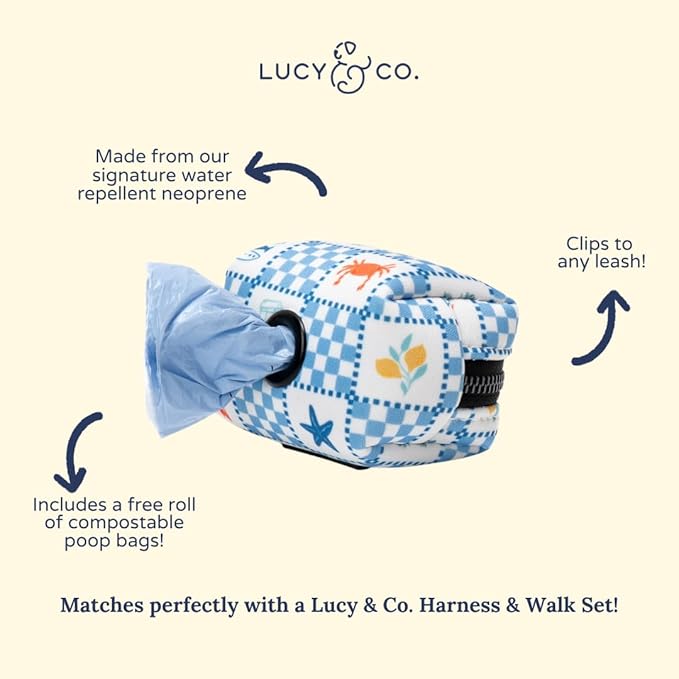Lucy & Co. Sunny in Sicily Dog Poop Bag Holder, Durable Waste Bag Dispenser with Clip for Leash
