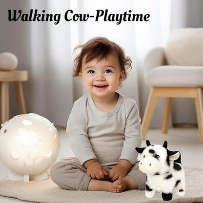 Easfan Walking Black Cow Interactive Electronic Pet Plush Toy with Sounds and Movements Moving Educational Plush Toy Easter Birthday Gifts for Kids Girls, 7'',Black
