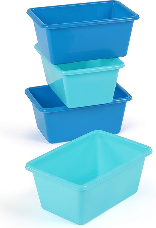 Humble Crew Toy Storage Bins for Kids, Set of 4, Navy/Teal, Small - Sturdy, Colorful Plastic Storage Bins for Classroom, Playroom, Nursery, and More - Premium Toddlers Toy Organizer Bins