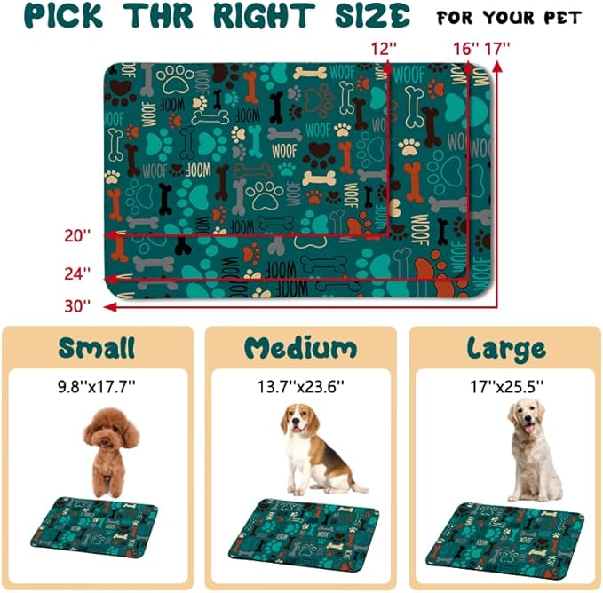Dog Food Mats for Floors Waterproof, Dog Cat Water Bowl Mats Pet Feeding Absorbent Mat Dog Cat Pet Placemats for Food and Water Green 17 * 30 inch