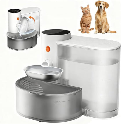 Smart Pet Water Fountain, Automatic Water Dispenser for Small Dogs & Cats - Wireless, Self-Filling Stainless Steel Water Bowl, Rechargeable, Noiseless, No Filter Required