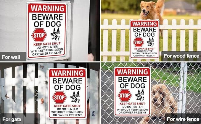 2 Pack Beware of Dog Signs, 13x9.9 inch Reflective Tin Sign Beware of Dog for Fence, Do Not Enter Sign Great for Garden and Yard Wall Decor