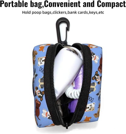Dog Poop Bag Holder for Leashes - Lightweight Pet Waste Bags Dispenser Doggy Zippered Pouch for Puppy Walking Accessories(Cute Dog)