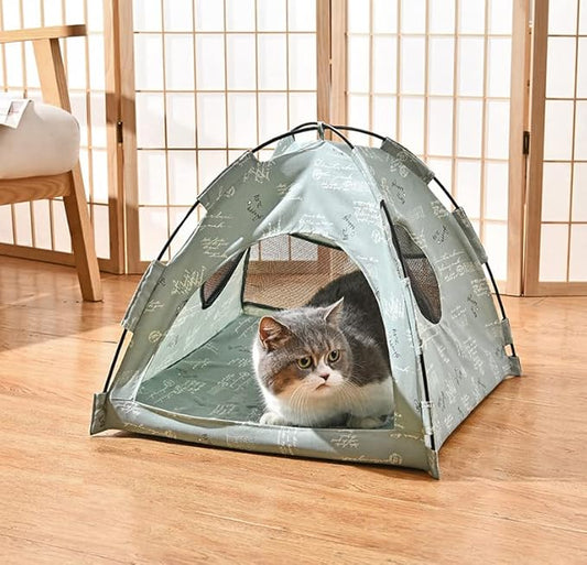 VEDEM Foldable Cat Teepee Tent for Indoor Cats, Pet Bed Outdoor Camping Tent for Small Dogs or Cats (Small, Green)