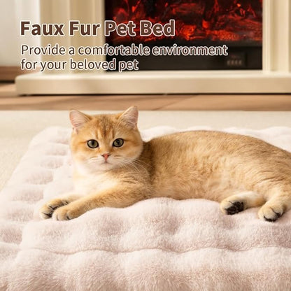 Cat Bed Mat, Soft Plush Faux Fur Kneading Pet Bed, Machine Washable Cat Sleeping Pad for Indoor Cats & Kittens, Non-Slip Fluffy Cat Rug for Couch Sofa Floor, 23x15 Inch White