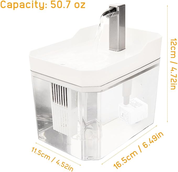 Plastic Cat Water Fountains Transparent and Visible Tank,50.7Oz/1.5L Cat and Dog Drinking Bowl Water Foutain Indoor Easy to Clean Small Pet Water Fountain with Quiet Pump