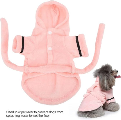 Dog Bathrobe Towel, Dog Drying Coat with Waistband Pink Pet Hooded Robe Puppy Hooded Pajama Bathrobe Dog Bath Robe for Drying Dogs(S)