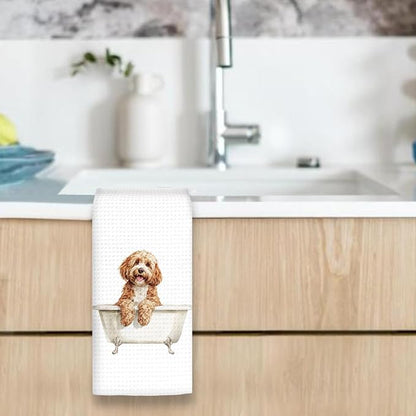 Cavapoo Gifts Funny Dog Hand Towels, Cute Pet Decor for Bathroom, Dog Owner Lover Gifts for Women Men, Funny Animal Cavapoo Taking Bath Hand Towels for Bathroom Washroom, 16x24In