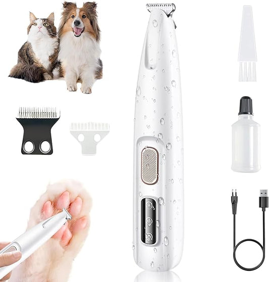 Furry Basics Pet Hair Trimmer,Dog Paw Trimmer with LED Light, Electic Paw Trimmer with Blade - Waterproof, Rechargeable, Low Noise Pet Hair Shaver for Dogs and Cats
