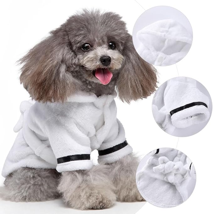 POPETPOP Dog Robes for After Bath, Quick Drying and Super Absorbent Pet Bathrobe, Soft Comfortable Pet Nightwear for Puppy Small Dogs Cats (White, XL)
