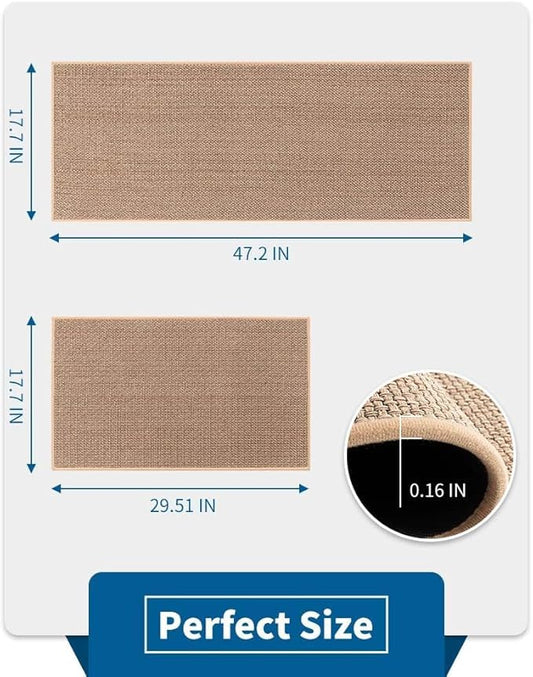 Kitchen Rug Sets and Mats Non Skid Washable, Absorbent Runner Rugs Sets for Kitchen Floor, Front of Sink, Kitchen Mats Set for Floor (Beige,17"x30"+17"x47")