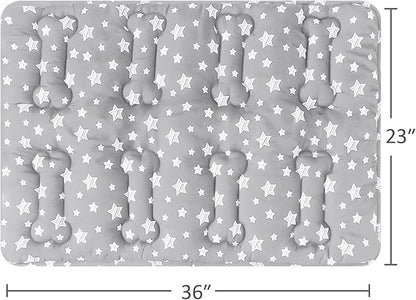 Dog Crate Mat (36" X 23") 2 Pack, Soft Dog Bed Mat with Cute Stars, Personalized Crate Pad, Anti-Slip Bottom, Machine Washable Kennel Pad, Grey