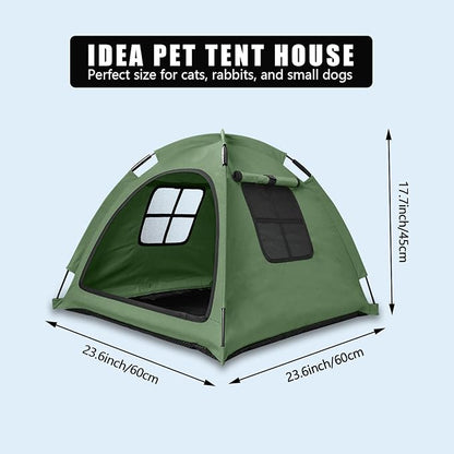 Portable Pet Tent House for Indoor & Outdoor Use - Easy Access Cat Nest Without Door Flap, Ideal for Cats, Puppies & Small Animals (Green)