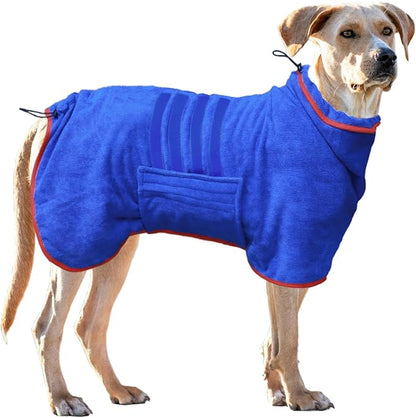 Dog Drying Coat - Fast Drying Bathrobe Towel,Super Absorbent Bath Robe,Microfibre Quick Drying Warm Keeping Dog Robes with Adjustable Collar and Waist(Blue, XX-Large)