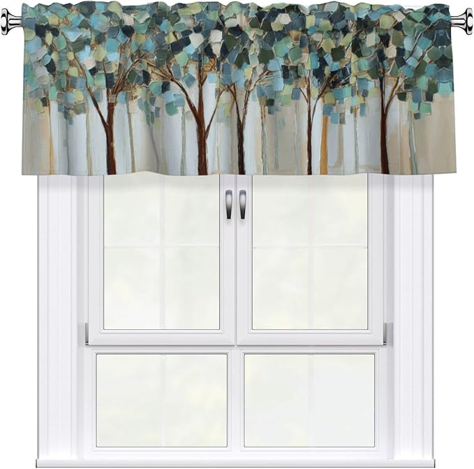Tree Curtain Valance Short Rod Pocket Window Treatment for Living Room Bedroom Kitchen Bathroom 1 Panel 54" W x 18" L