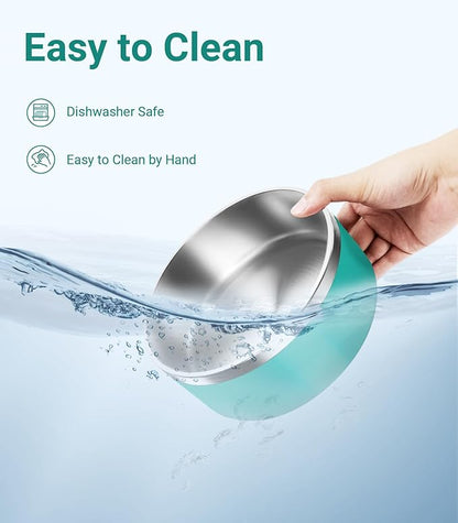 Dog Bowl, Stainless Steel Dog Food and Water Bowl with Non Slip Quiet Bottom, Easy to Clean, Dishwasher Safe, 40oz, Deep Green