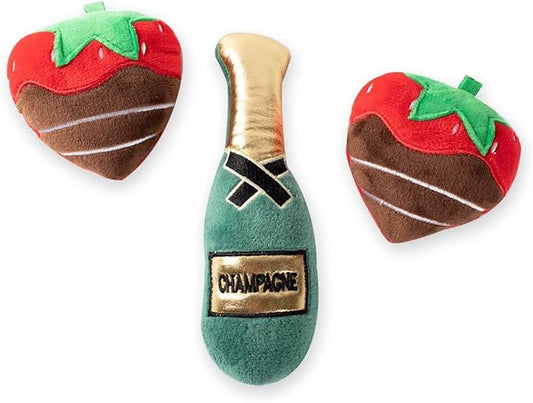 Fringe Studio Plush Dog Toy Set, Champagne Strawberry, 3 Piece Set, for Small Dogs (289482)